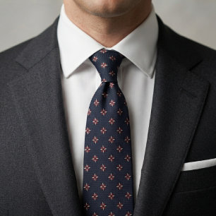 Navy Blue Fleur-de-Lis Gold & Burgundy Accents Tie