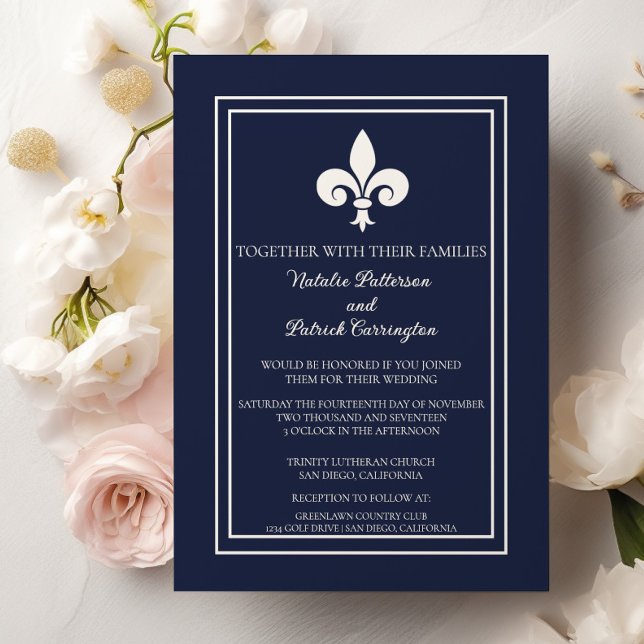 Navy Blue Fleur de Lis Wedding Invitation (Navy Blue Fleur de Lis Wedding Invitation)