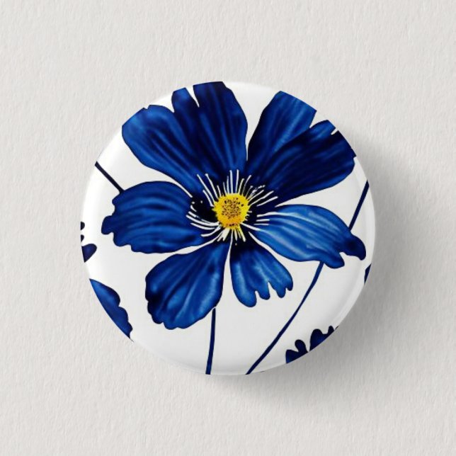 Navy blue floral 3 cm round badge (Front)