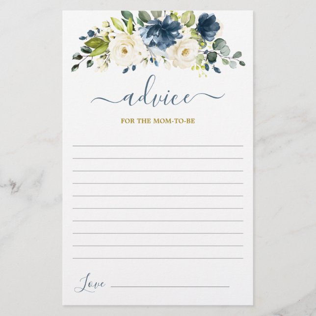 Navy Blue Floral Advice for the Mum To Be card (Front)