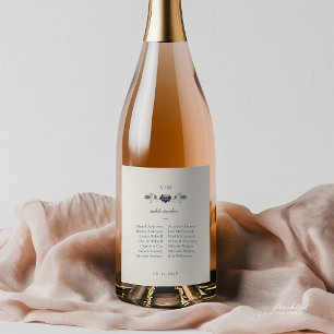 Navy Blue Floral Art Nouveau Sparkling Wine Label