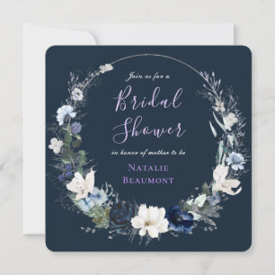 Navy Blue Floral Botanical Bridal Shower Invitatio Invitation