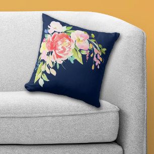 Navy Blue Floral Bouquet Cushion