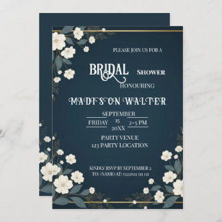 Navy Blue Floral Bridal Shower Invitation