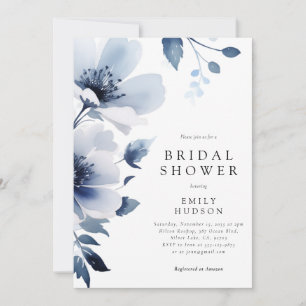 Navy Blue Floral Bridal Shower Invitation