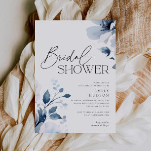 Navy Blue Floral Bridal Shower Invitation