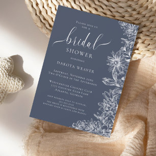 Navy Blue Floral Bridal Shower Invitation