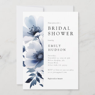 Navy Blue Floral Bridal Shower Invitation