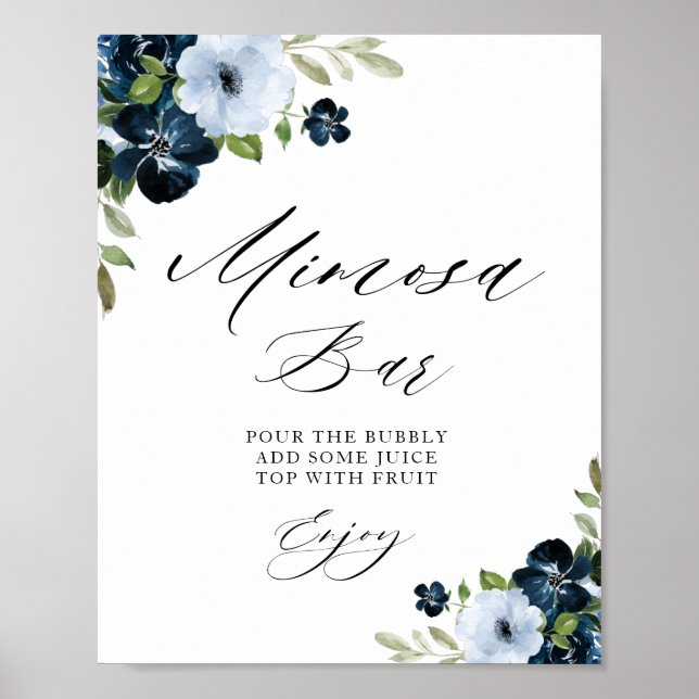 navy blue floral bridal shower mimosa bar sign (Front)