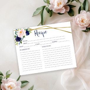 Navy Blue Floral Bridal Shower Recipe Card