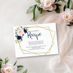 Navy Blue Floral Bridal Shower Recipe Request Enclosure Card