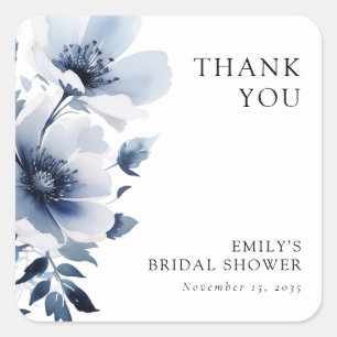 Navy Blue Floral Bridal Shower Square Sticker