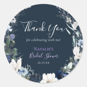 Navy Blue Floral Bridal Shower Thank You Classic Round Sticker