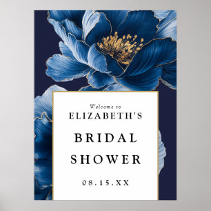 Navy Blue Floral Bridal Shower Welcome Sign