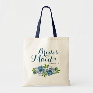 Navy Blue Floral Brides Maid Tote Bag