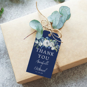Navy Blue Floral Chic Winter Wedding Thank You Gift Tags