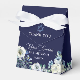 Navy Blue Floral Custom Elegant Bat Mitzvah Party Favour Box