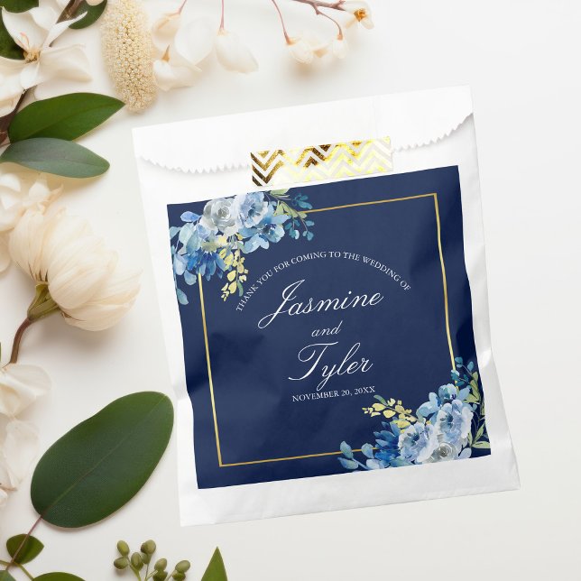 Navy Blue Floral Elegant Custom Evening Wedding Favour Bag (Creator Uploaded)
