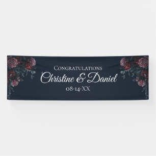 Navy Blue Floral Elegant Wedding Banner