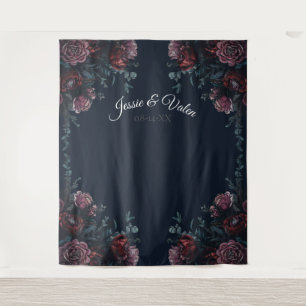 Navy Blue Floral Elegant Wedding Tapestry