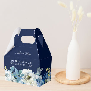 Navy Blue Floral Elegant Winter Wedding Favour Box