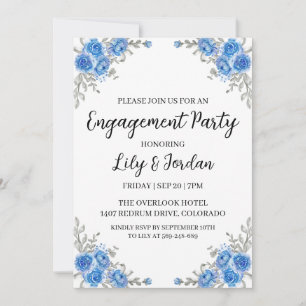 navy blue floral engagement party invitations