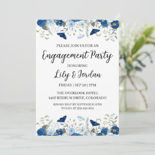 navy blue floral engagement party invitations