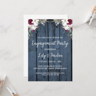 navy blue floral engagement party invitations