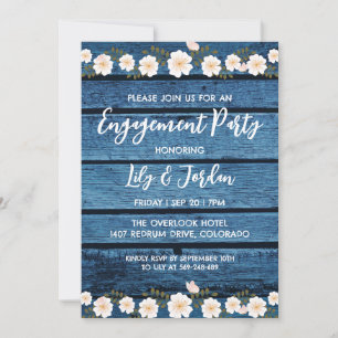 navy blue floral engagement party invitations