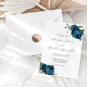 Navy Blue Floral Garden Wedding Invitation