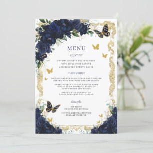Navy Blue Floral Gold Butterflies Quinceanera  Program