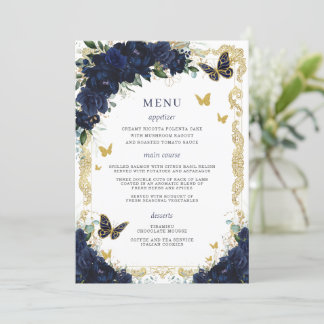 Navy Blue Floral Gold Butterflies Quinceanera Program