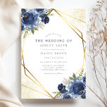 Navy Blue Floral Gold Geometric Modern Wedding Invitation<br><div class="desc">Navy Blue Floral Gold Geometric Modern Wedding Invitation. Beautiful elegant winter wedding invitations with blue botanical roses . This custom modern wedding design can easily be personalised with your own wedding details.</div>
