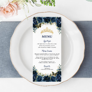 Navy Blue Floral Gold Quinceanera Birthday Menu