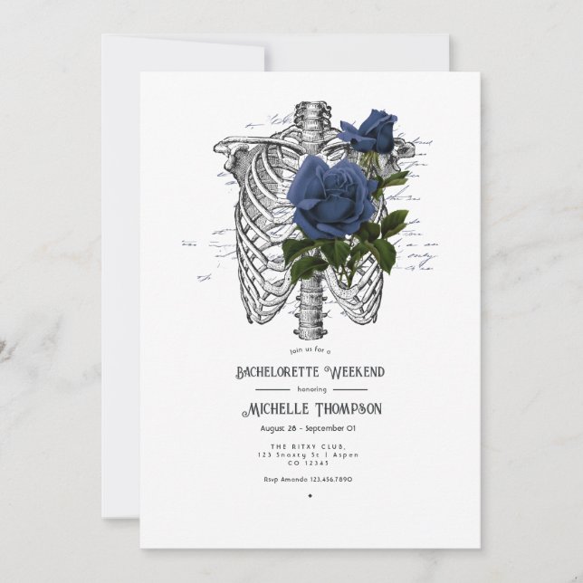 Navy Blue Floral Gothic Bachelorette Weekend Invitation (Front)