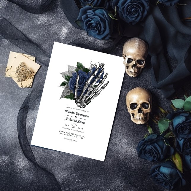 Navy Blue Floral Gothic Wedding QR Code Invitation (Creator Uploaded)
