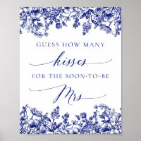 Navy Blue Floral Guess How Many Kisses Bridal Sign