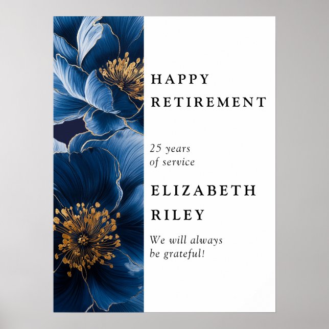 Navy Blue Floral Happy Retirement Welcome Sign (Front)