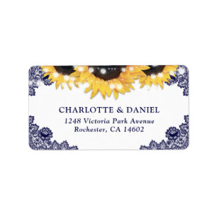Navy Blue Floral Lace Sunflower Wedding Label