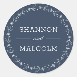 Navy Blue Floral Minimalist Wedding Envelope Seal