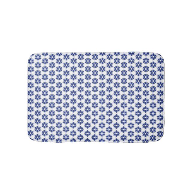 Navy Blue Floral Mosaic Bath Mat (Front)