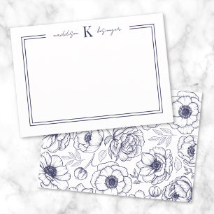 Navy Blue Floral Name Monogram Card