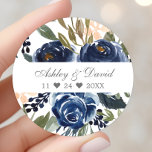 Navy Blue Floral Pattern Watercolor Wedding Classic Round Sticker<br><div class="desc">Navy Blue Floral Pattern Watercolor Wedding Classic Round Sticker</div>