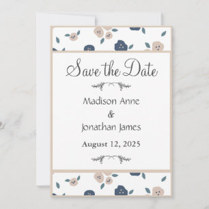 Navy Blue Floral Plaid Farmhouse Wreath Country Save The Date
