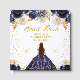 Navy Blue Floral Princess Quinceañera Guest Book