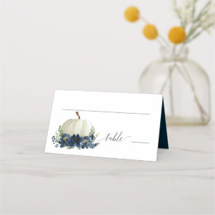 Navy Blue Floral Pumpkin Place Cards