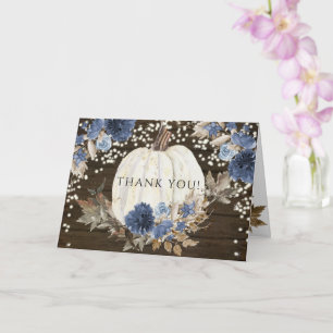 Navy Blue Floral Pumpkin Twinkle Lights Thank You Card
