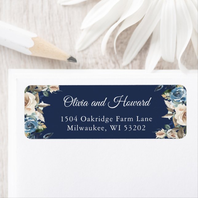 Navy Blue Floral Return Address Label (Insitu)