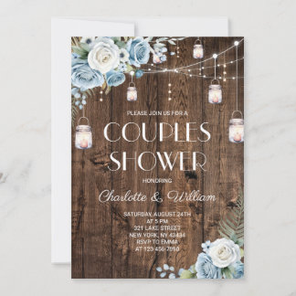 Navy Blue Floral Rustic Couples Shower Invitation