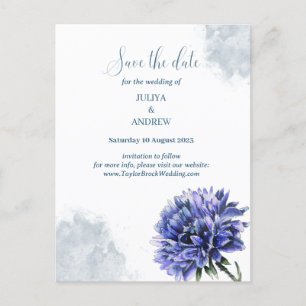 Navy Blue Floral save the date Post card